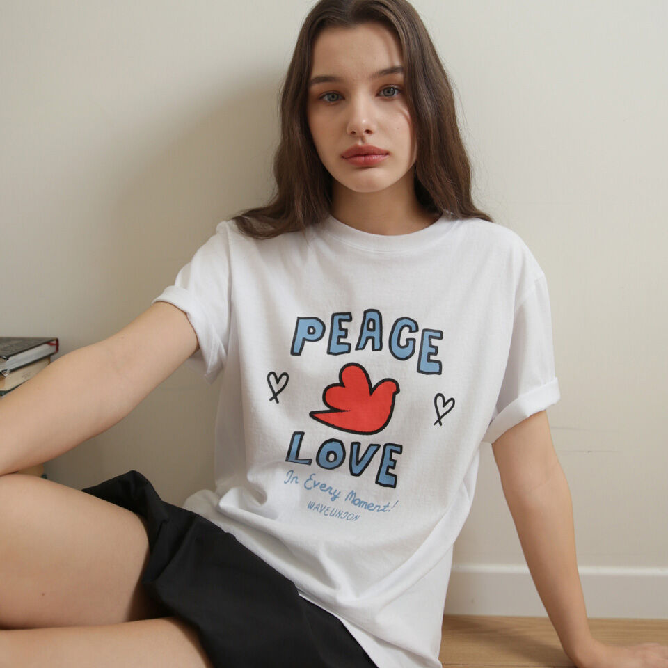 WAVE UNION★韓国★Peace and love T-shirt white 半袖Tシャツ ピースアンドラブTシャツ - WAVEUNION | 60% - アジア