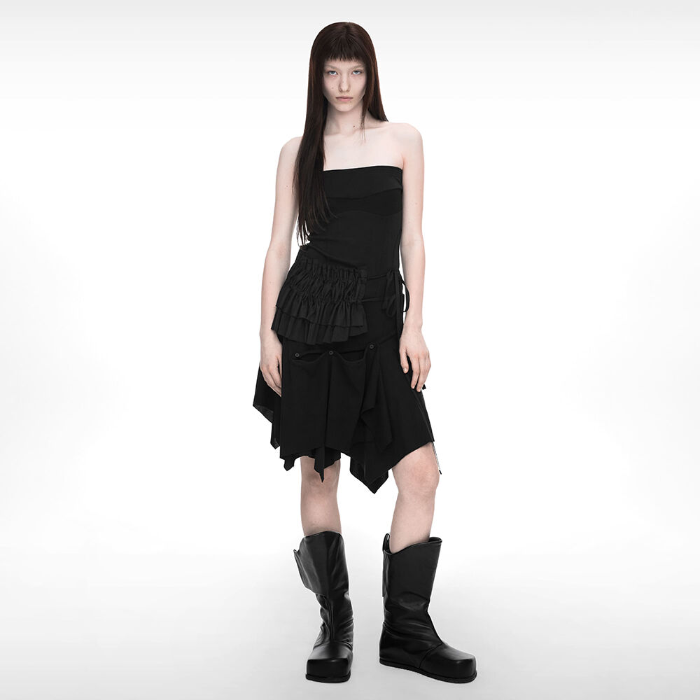 【OJOS】OJOS x NOITOW SHU ASYMMETRIC MINI DRESS ◇ojos◇ OJOS x NOITOW SHU Asymmetric Mini Dress White 25CB
