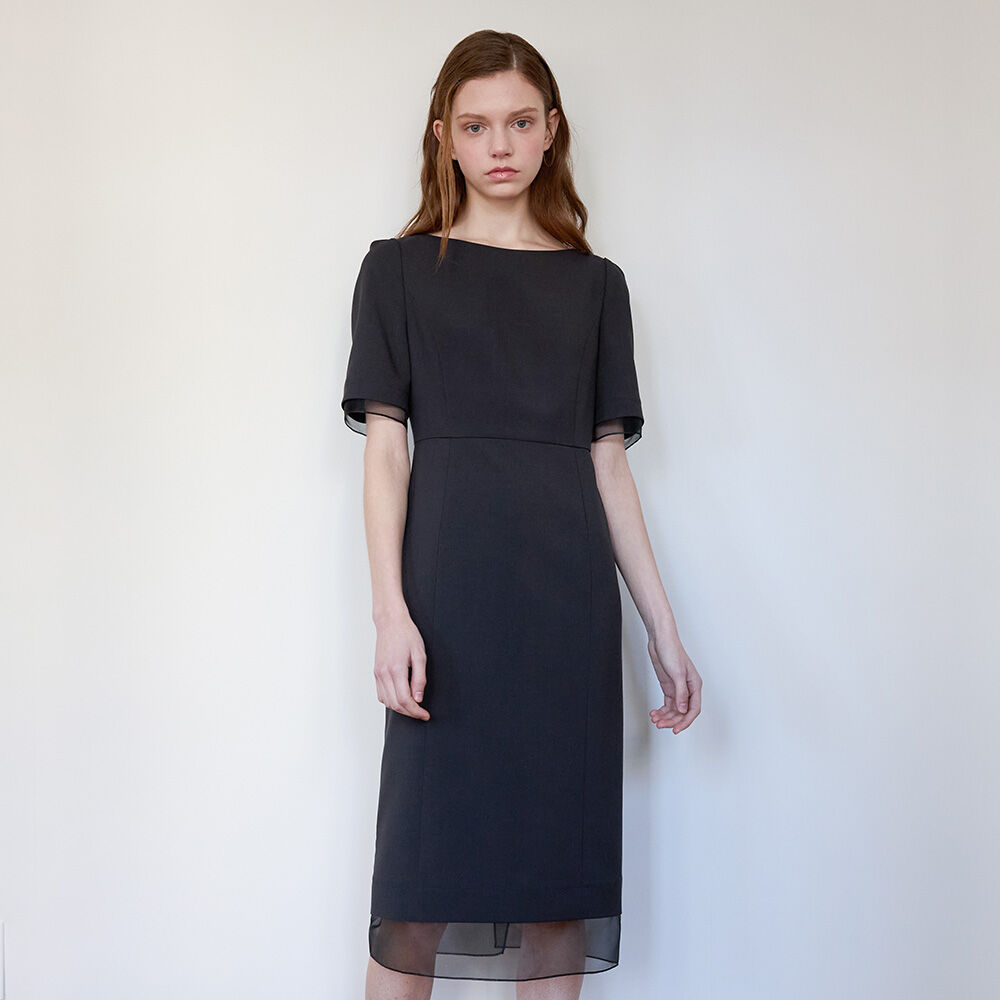 Unbalance Line Pintuck Dress, Greyish Blue - 감도 깊은 취향