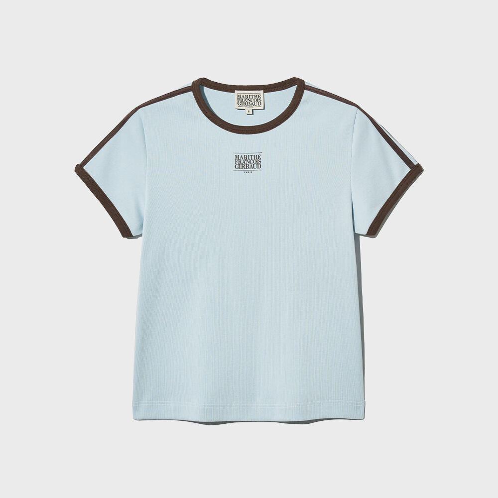 ★GUBIN★ w velvet lettering ringer tee MOUVEMENT W CLASSIC LOGO SLIM RINGER TEE sky blue - 감도