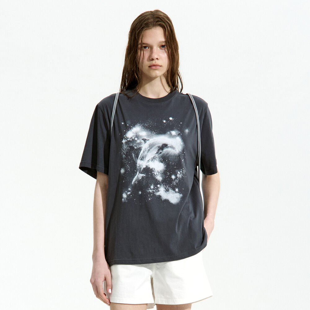 Sand washing graphic T-shirts - CHARCOAL - 감도 깊은 취향