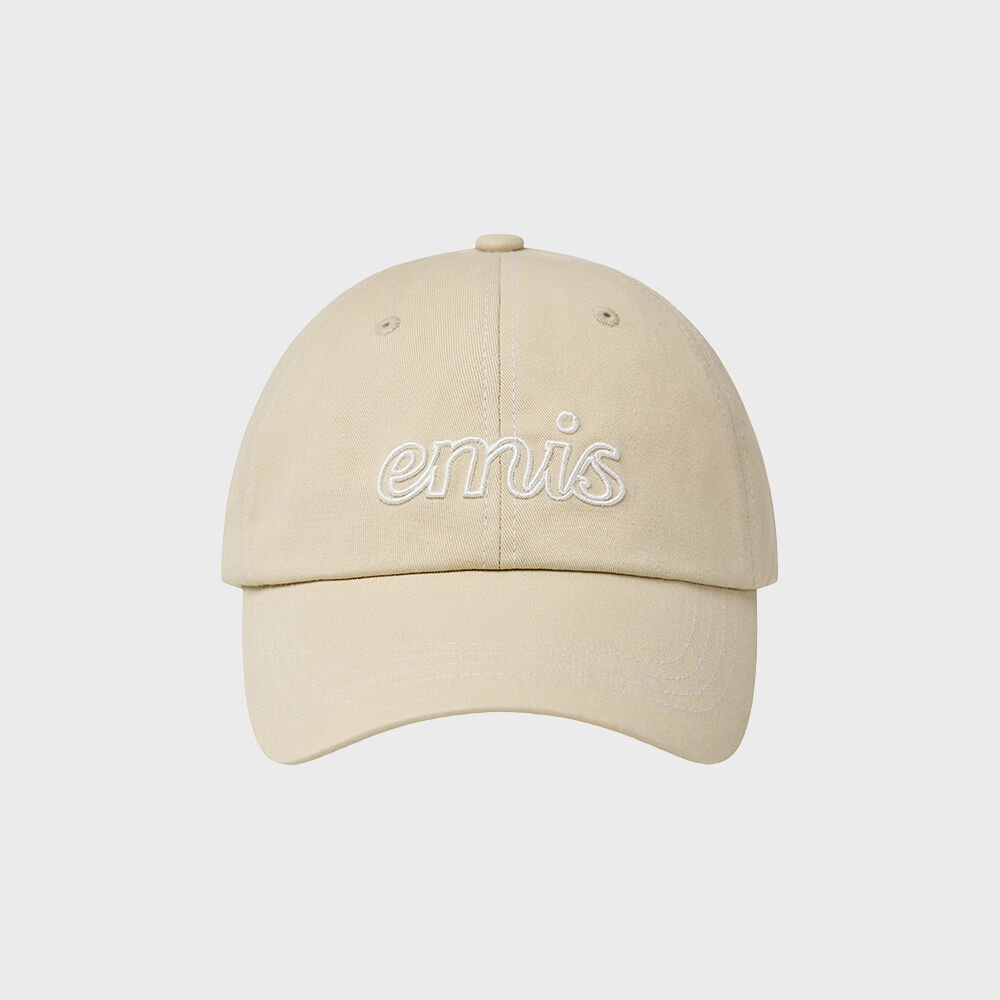 ★EMIS★ LETTERING LOGO WHITE STITCH BALL CAPLIGHT BEIGE m10 emis WHITE STITCH BALL CAP - LIGHT BEIGE
