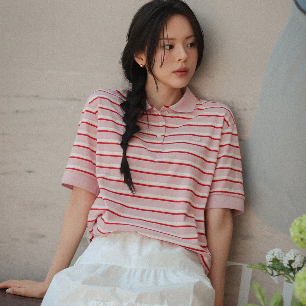 Striped collar t-shirt TISU04TS01_Pink