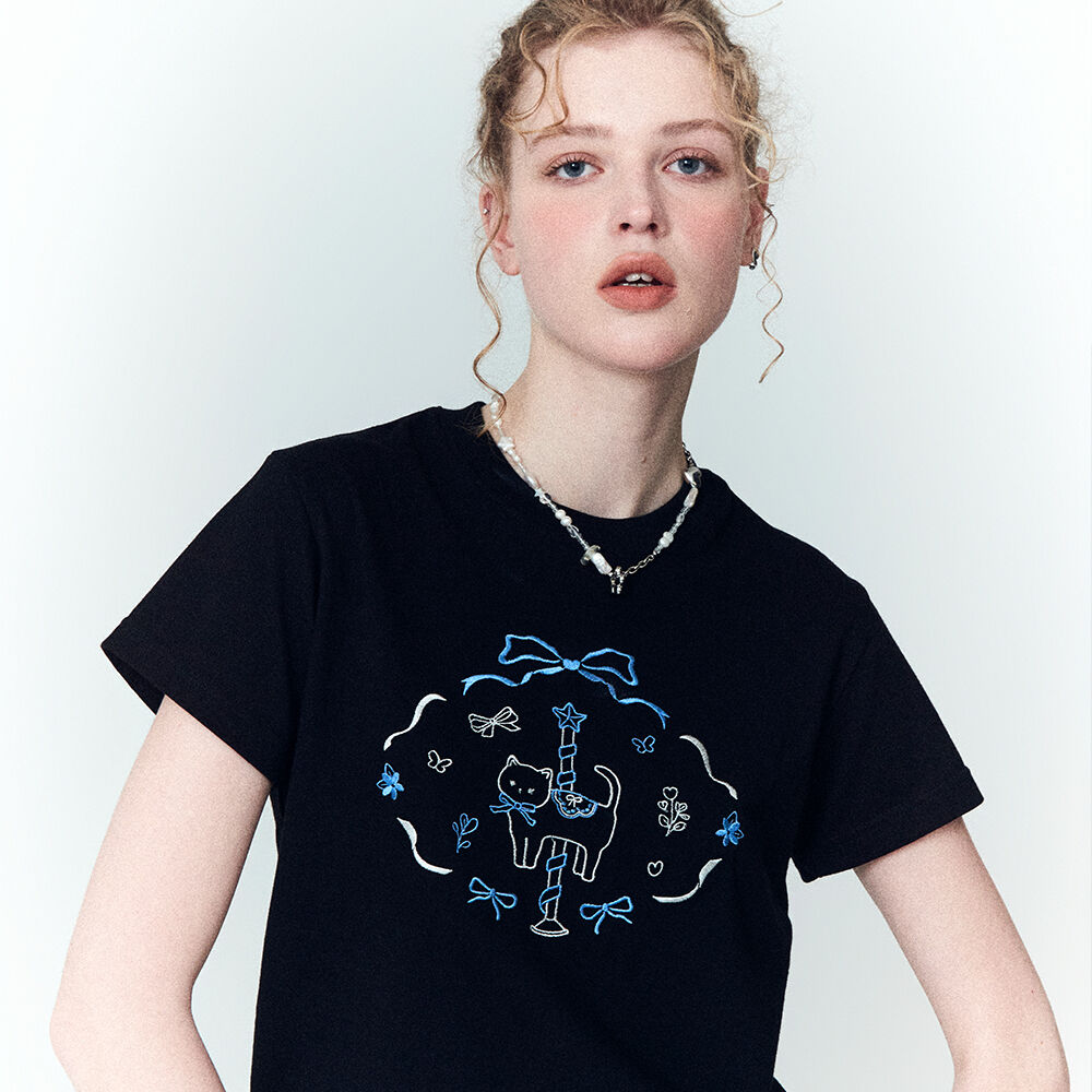 X MINJUKIM] SWEET KITTY BOW T-SHIRT - 2 colors - 감도 깊은