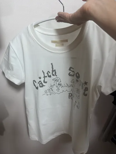 ◆typeservice◆ Catch Embroidery TShirt Off White NSTT27OWF TYPESERVICE) Catch Embroidery T-Shirt [Off White]