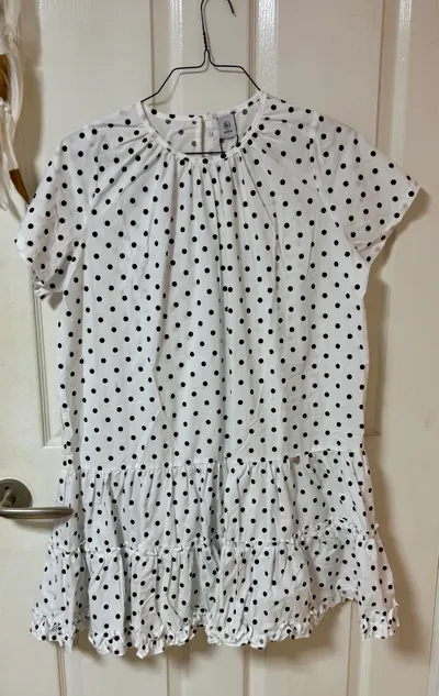FRILL SHORT SLEEVE ONEPIECE DRESS WHITE BLACK DOT - 감도