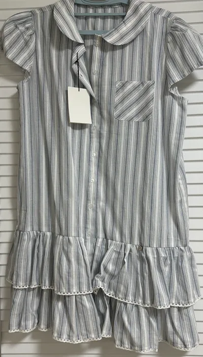 ワンピース ROUND COLLAR FRILL KANGKANG SHIRT DRESS BLUE STRIPE RONRON ROUND COLLAR FRILL KANGKANG SHIRT DRESS BLUE STRIPE