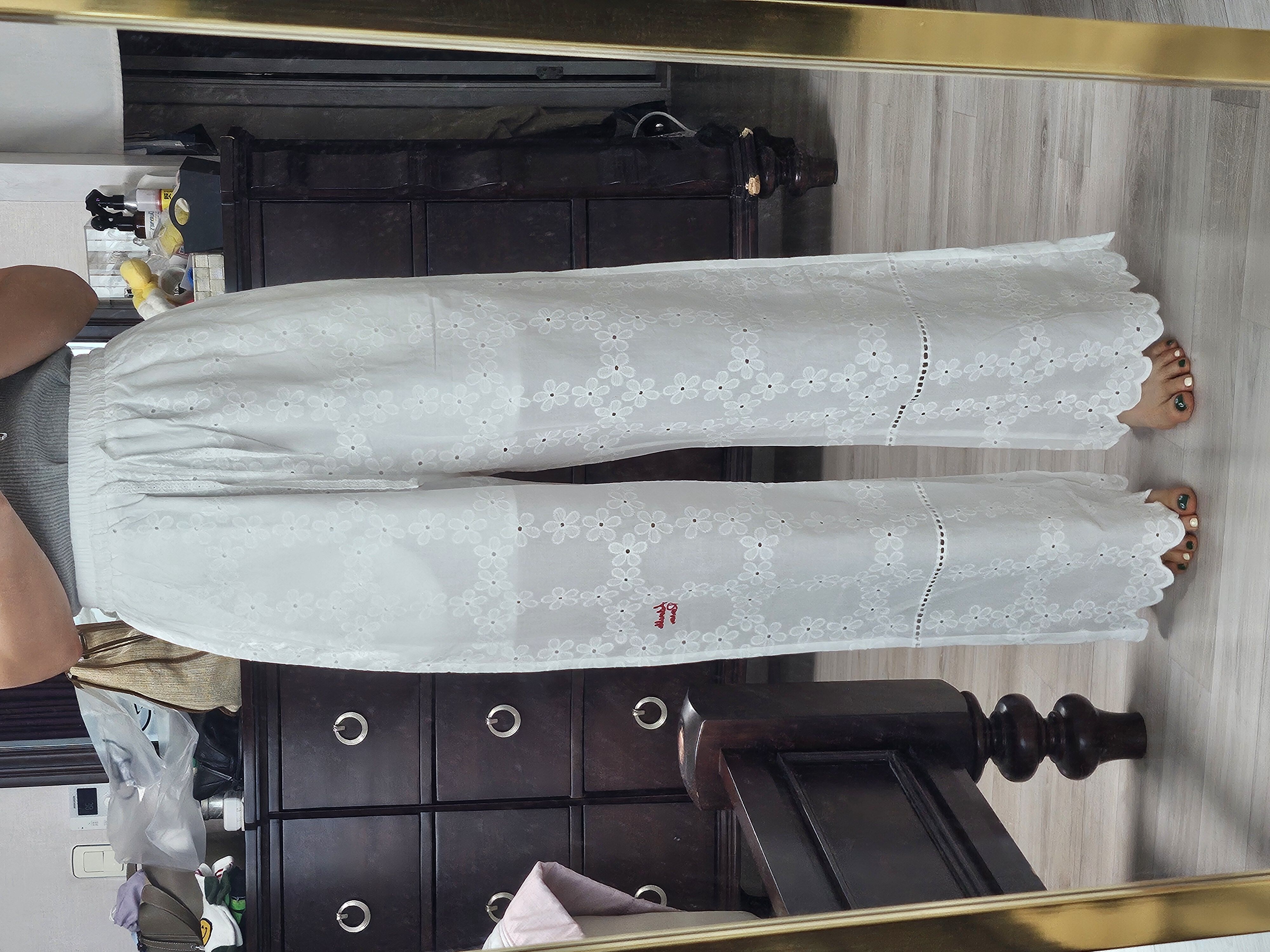 ★RONRON★COTTON EYELET SCALLOP PENDANT DROP BANDING PANTS COTTON EYELET SCALLOP PENDANT DROP BANDING PANTS WHITE