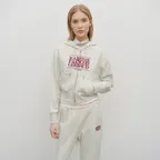 W EMBROIDERY CLASSIC LOGO CROP HOODIE ZIPUP oatmeal