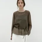 SHEER STITCHED BLOUSE [BROWN]