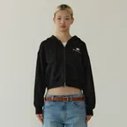 FLOWER POINTED HOODIE ZIP UP black