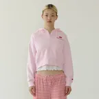 FLOWER POINTED HOODIE ZIP UP pink