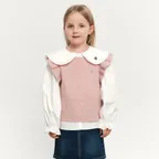 KIDS W RUFFLE KNIT VEST gray pink