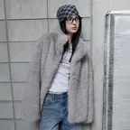 HIGH NECK FUR JACKET GRAY
