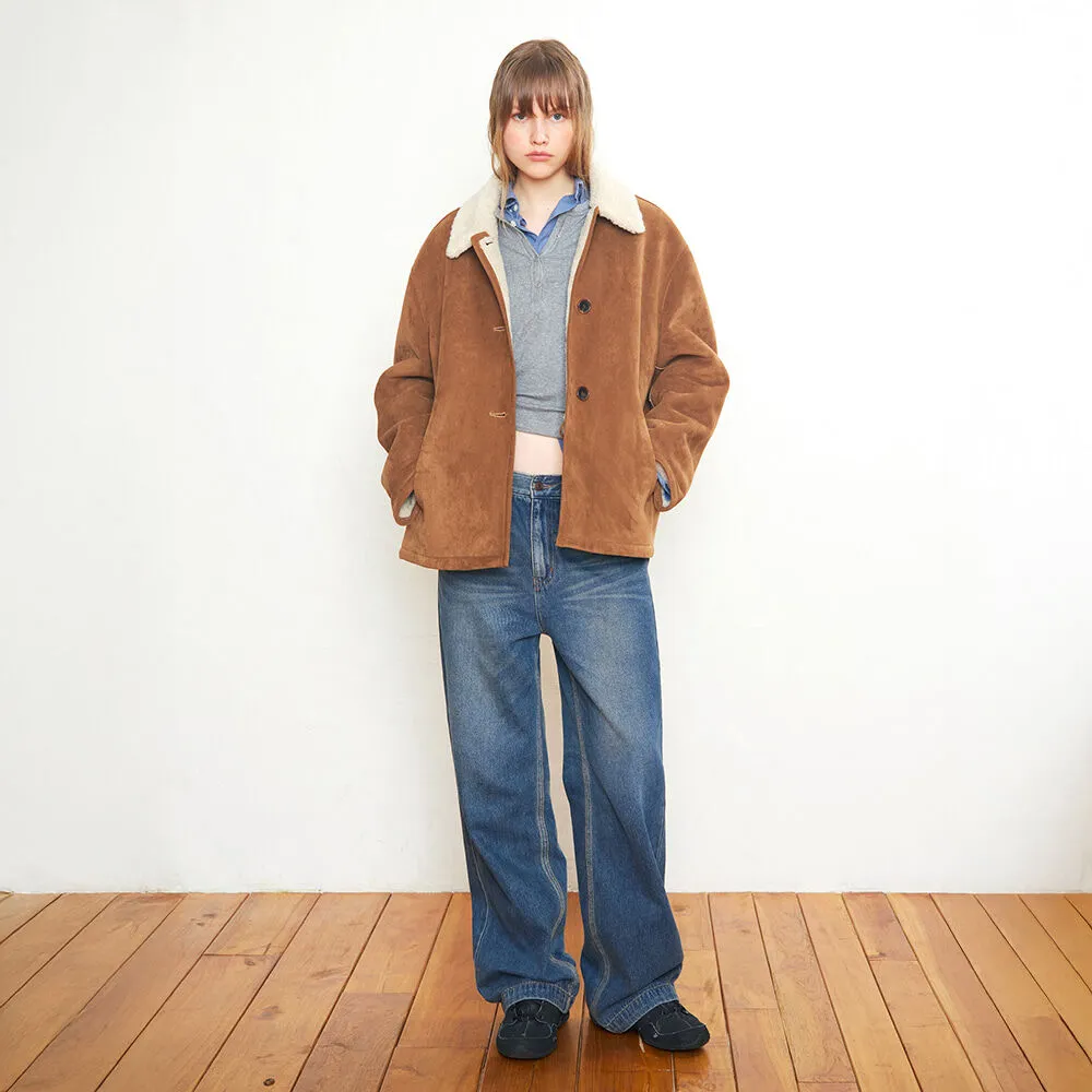 3-BUTTON SUEDE SHEARLING JACKET_CAMEL_LC254JK01CM