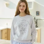 [논로컬 X 설찌] Line Heart Hand-Drawing Sweatshirt - Melange Grey