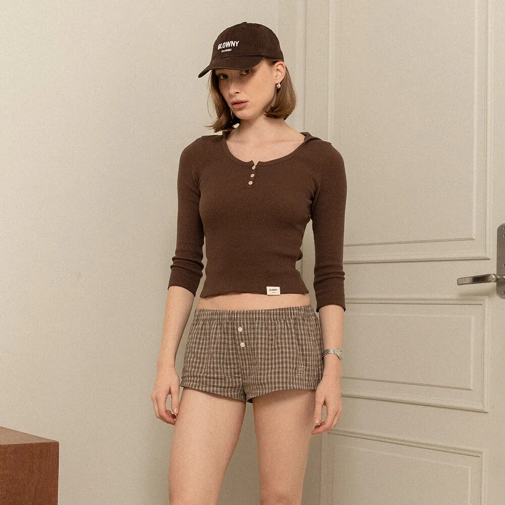 3/4 G WAFFLE BUTTON FLY TEE (BROWN)