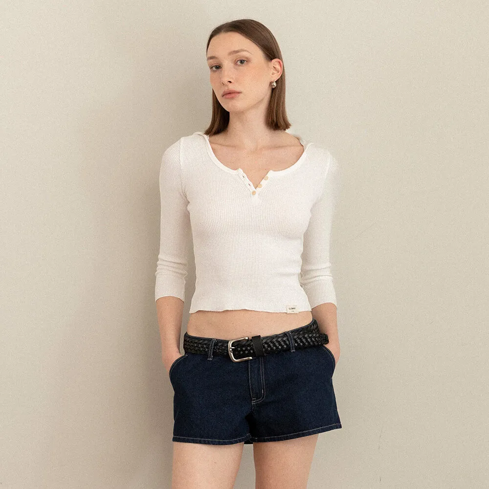 3/4 G WAFFLE BUTTON FLY TEE (WHITE)