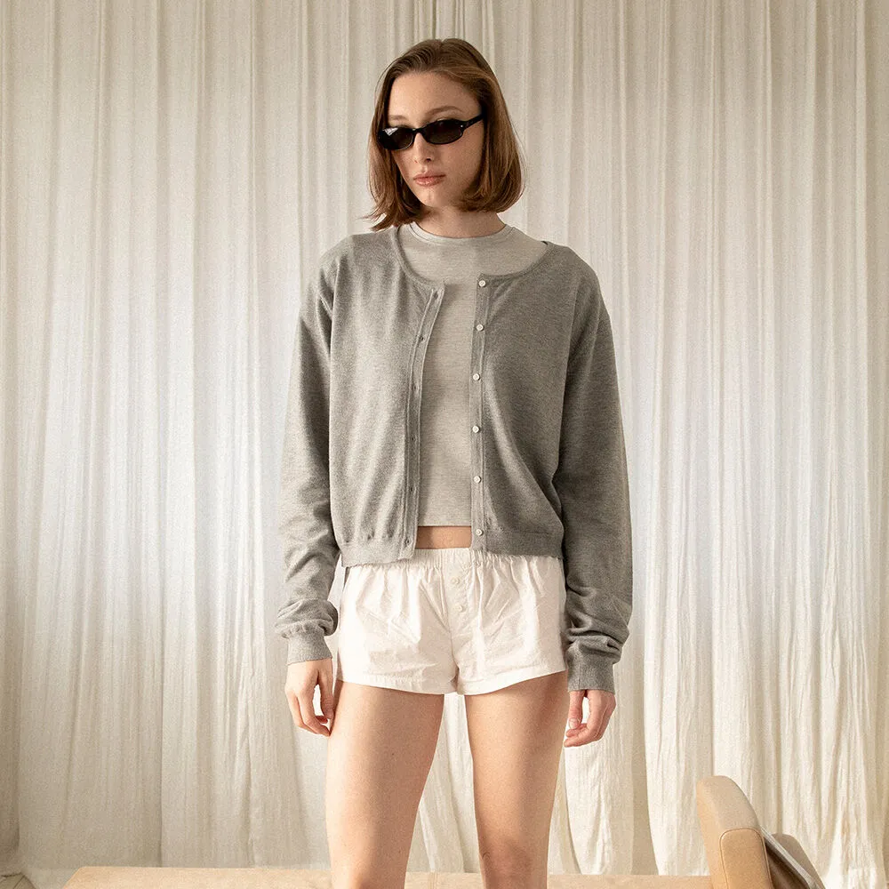 G EASY FIT KNIT CARDIGAN (MELANGE GRAY)