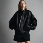 스탠드 카라 레더 블루종_black