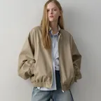 스탠드 카라 레더 블루종_olive beige