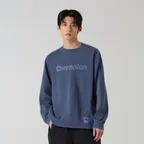 트랙 로고 루즈핏 가먼트다잉 롱슬리브 티셔츠 Blue