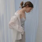 Oversized airy stripe shirt [KNSS06SH03]_Ivory