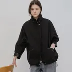 [단독, 프리오더]High-neck leather point work jacket [TISP05JK06]_Black