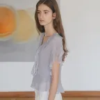 Floral chiffon blouse [TISU06BL11]_Sky blue