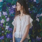 Floral chiffon blouse [TISU06BL10]_Cream