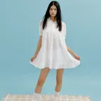 Cotton Lace Frill Mini Dress (ivory)