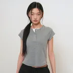 WOMAN 스냅 헨리넥 티셔츠 [MELANGE GREY] / GF2LTS528