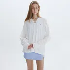 [26SM clove] Deep V Lace-Up Cotton Top (White)