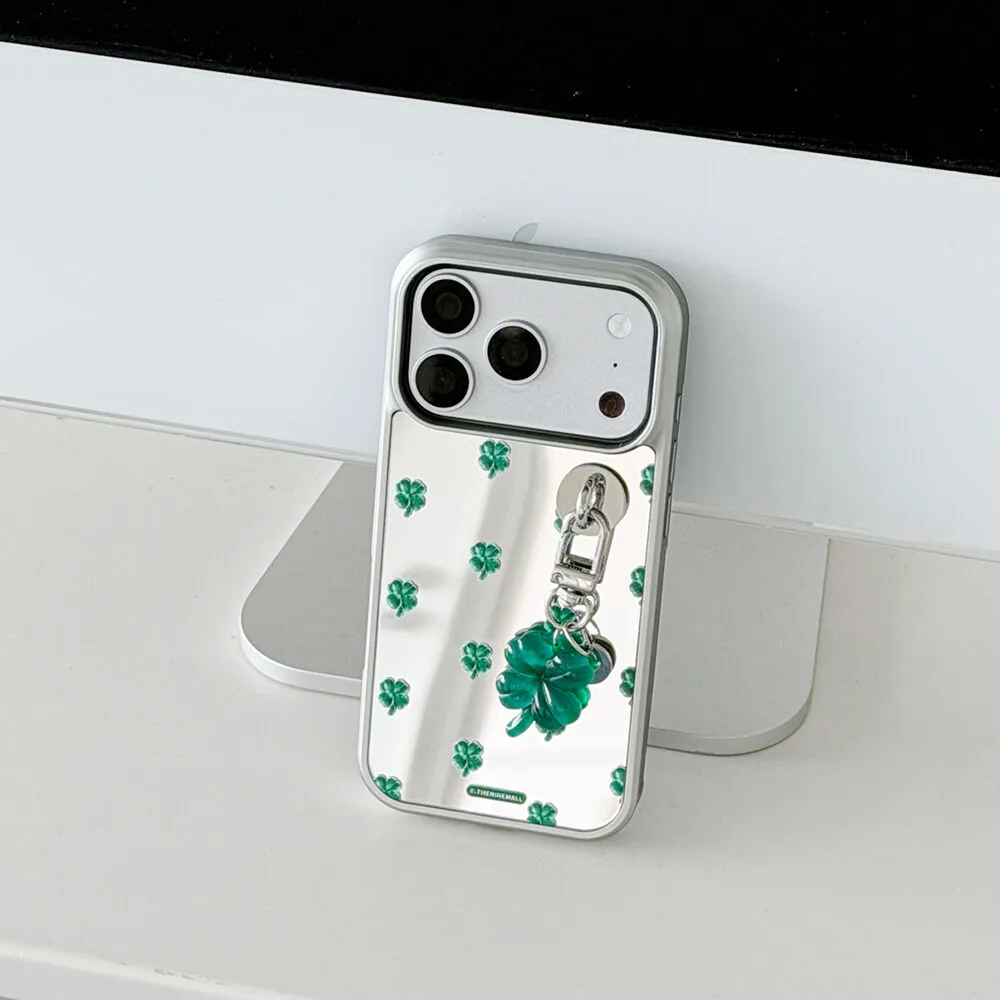 [set] lucky clover [ミラー シルバー バンパーケース+円形タグホルダー+ラッキークローバーキーリング]
