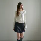 Check Trim Cardigan [Ivory]