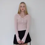 Henley Neck Layered Long Sleeve [Pink]