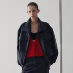 Faux Leather High-Neck Blouson Jumper M505-10
