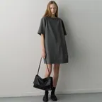 개버딘 하프 슬리브 원피스_charcoal