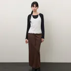 백슬릿 스트링 롱 스커트 브라운