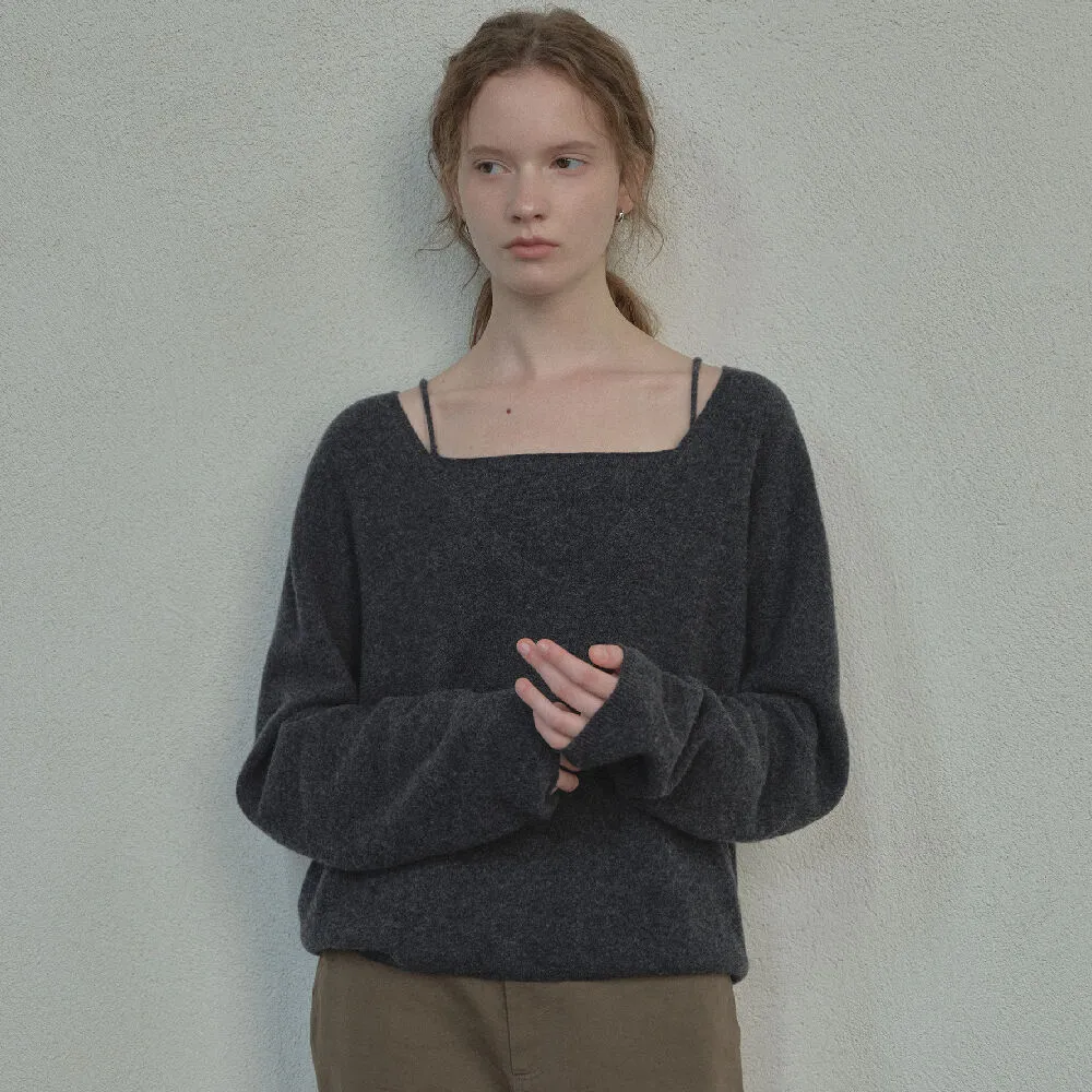 Wool cashmere V neck knit set [TIFA05SW08]_Charcoal