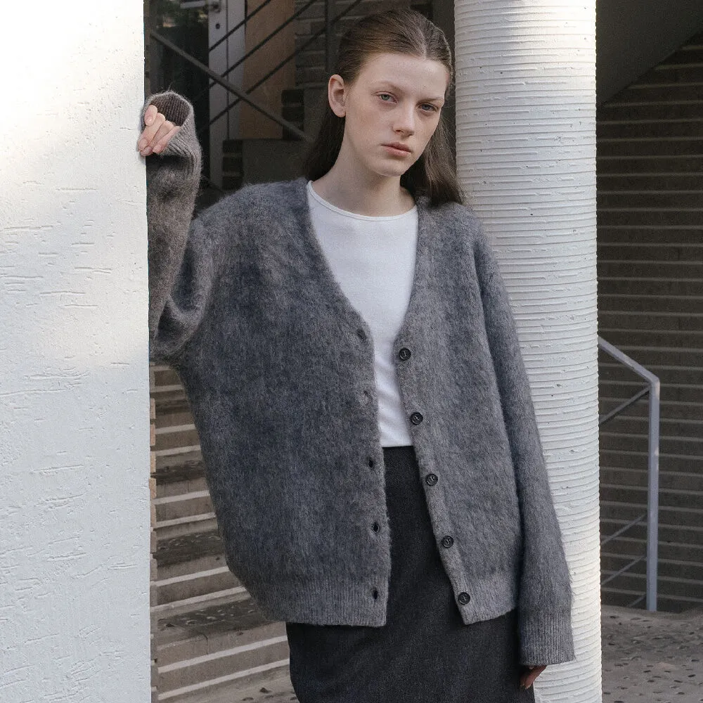 Wool blend hairy cardigan [TIWT04CD08]_Charcoal