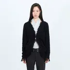 Fringe Trim Cardigan _ Black