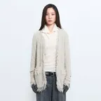 Fringe Trim Cardigan _ Beige