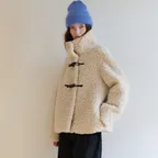 HIGH NECK TOGGLE FUR JACKET L/BEIGE