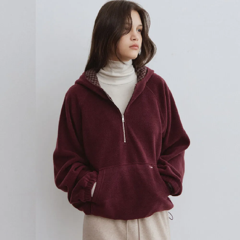 [29CM 단독]Fleece check half zip hoodie [TIWT06LT06]_Wine