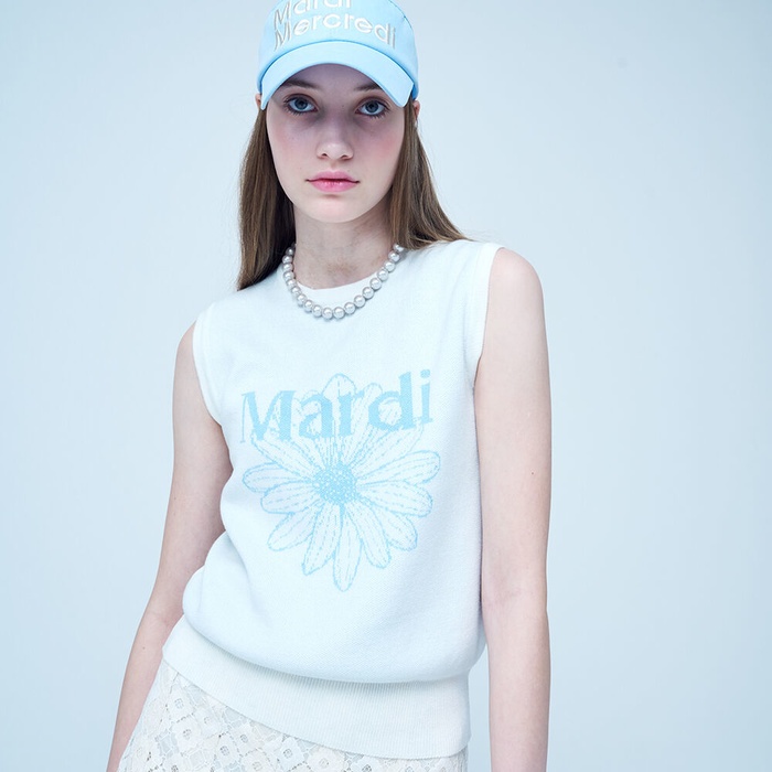 MARDI FLOWER SLEEVELESS KNIT TOP_IVORY SKY - 감도 깊은 취향 셀렉트