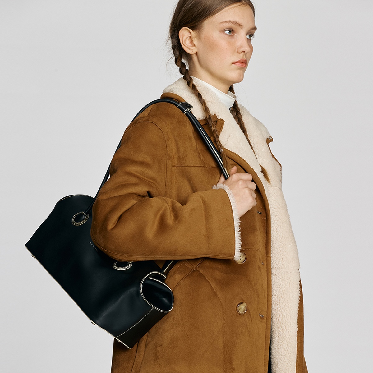 MARGE SHERWOOD Belted Hobo Suede Shoulder Bag - Chestnut Nubuck